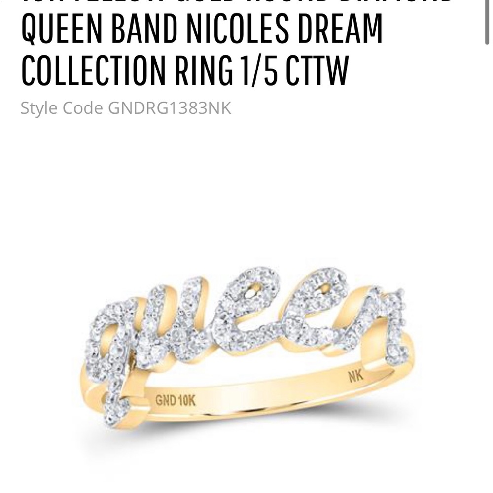 10K Yellow Gold Diamond Nameplate Ring - 'queen'